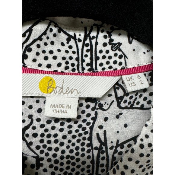 Boden Tops Boden 0 Silk Black And White Novelty Dog Print Button Up